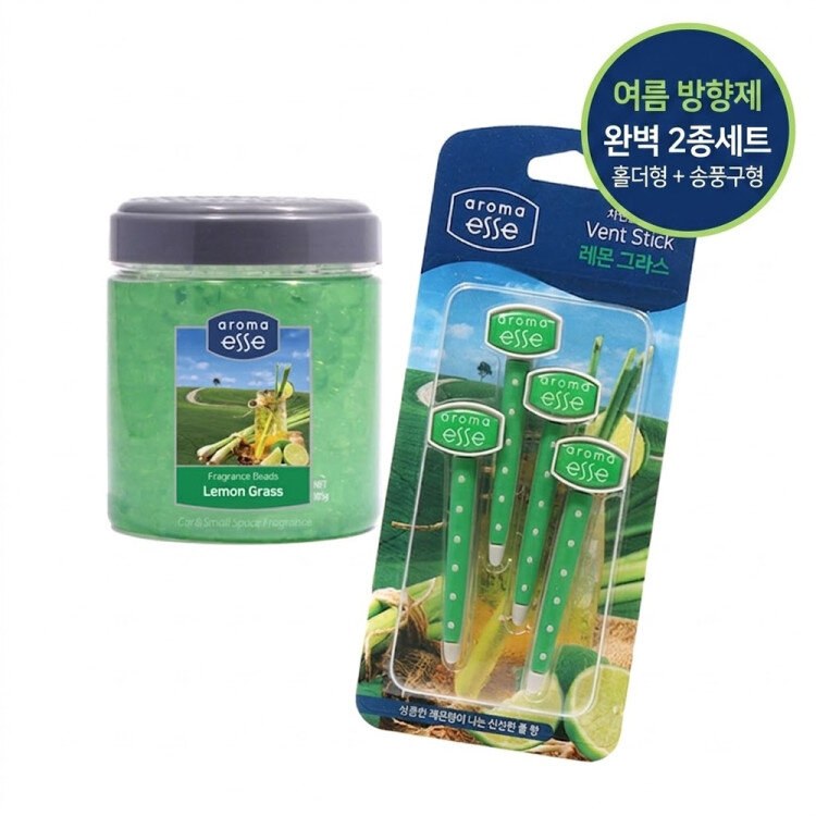 [1+1] 아로마엣세 홀더형+송풍구형 차량용방향제 2종세트(프래그런스비즈+벤트스틱)